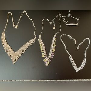 Rhinestone bolo bracelet and 3 rhinestone necklaces. Excellent condition.